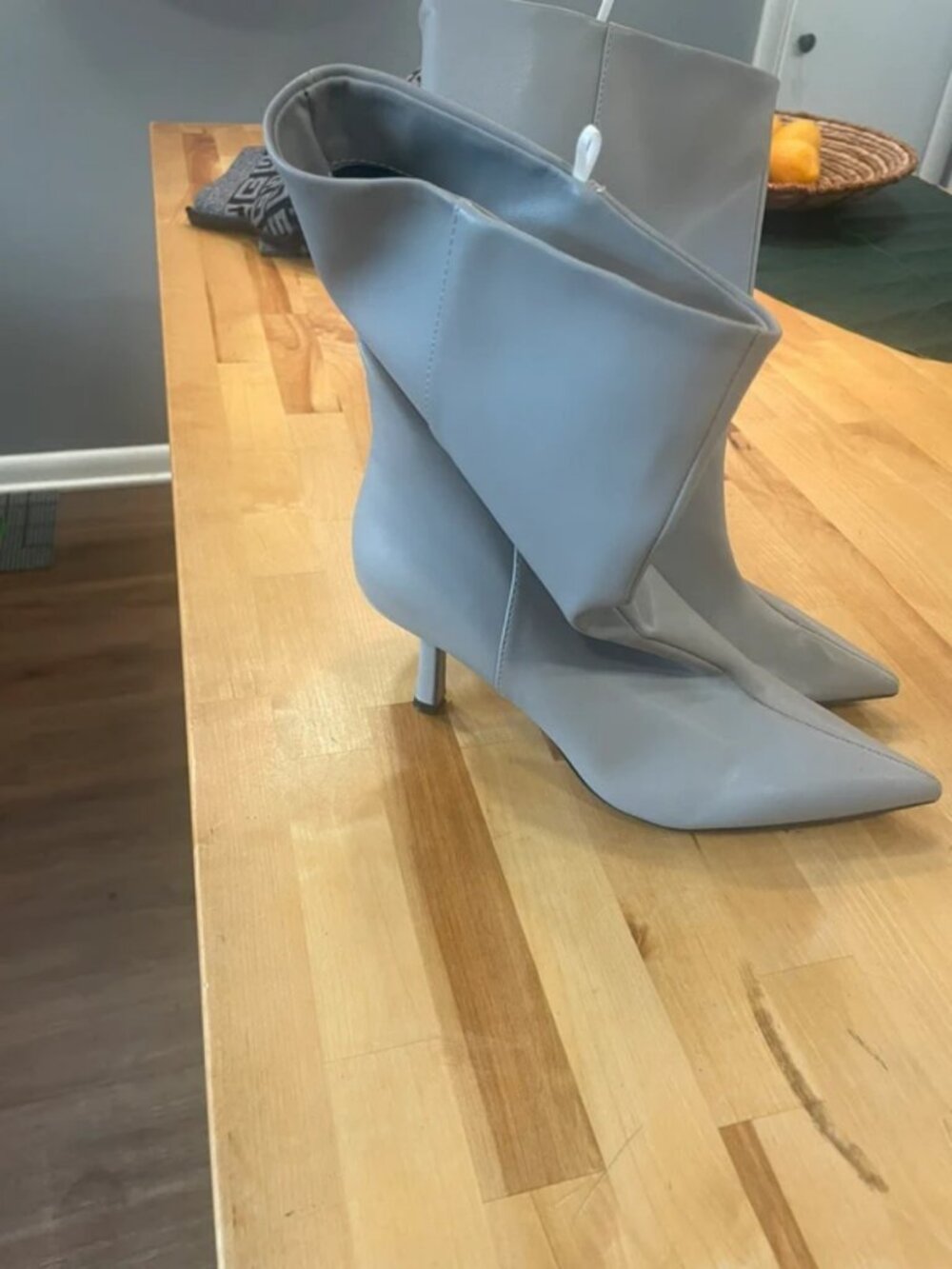 Light grey mid heel boots